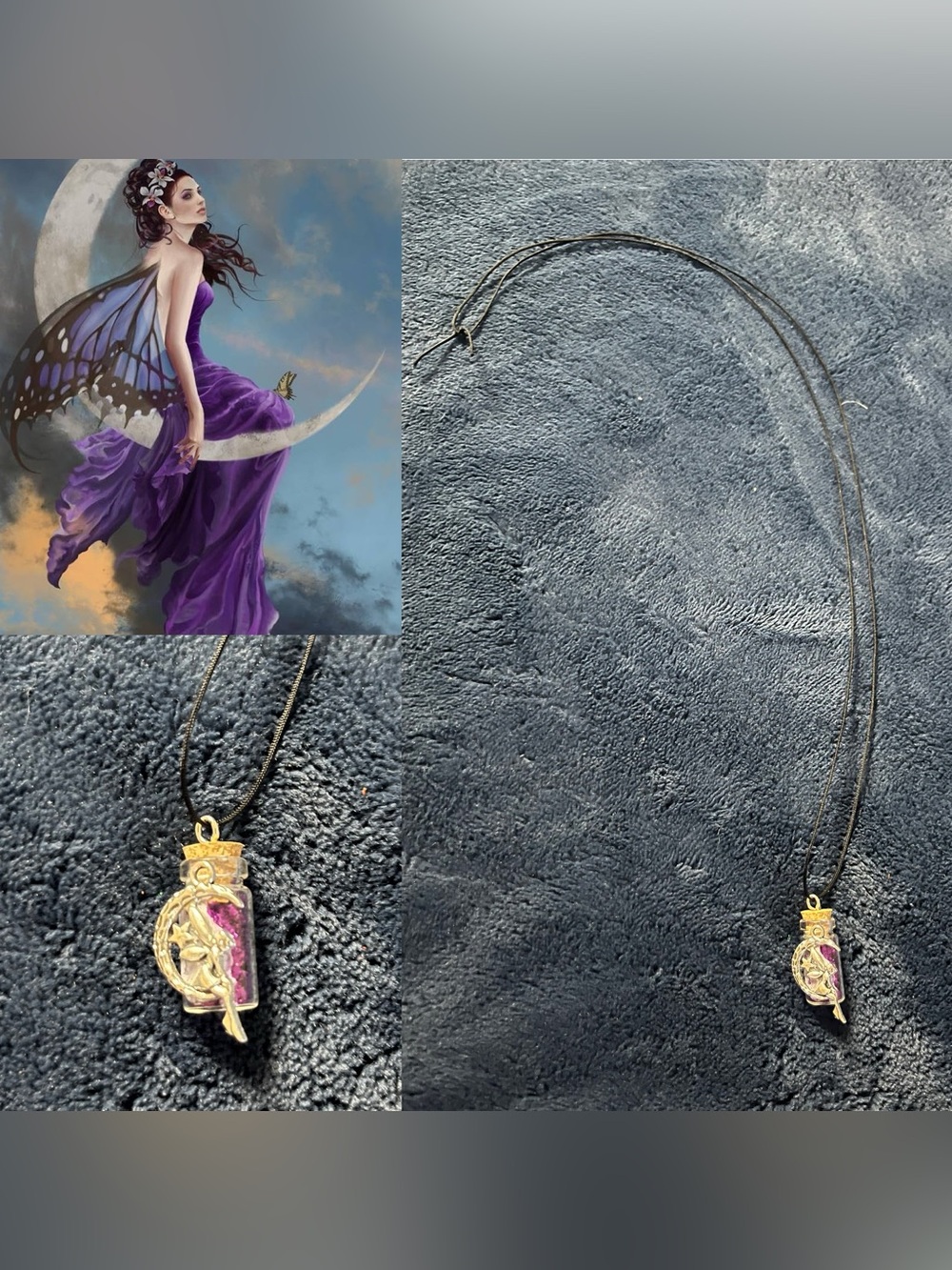 Purple Moon Fairy Potion Glitter Bottle Necklace w/ Pendant
